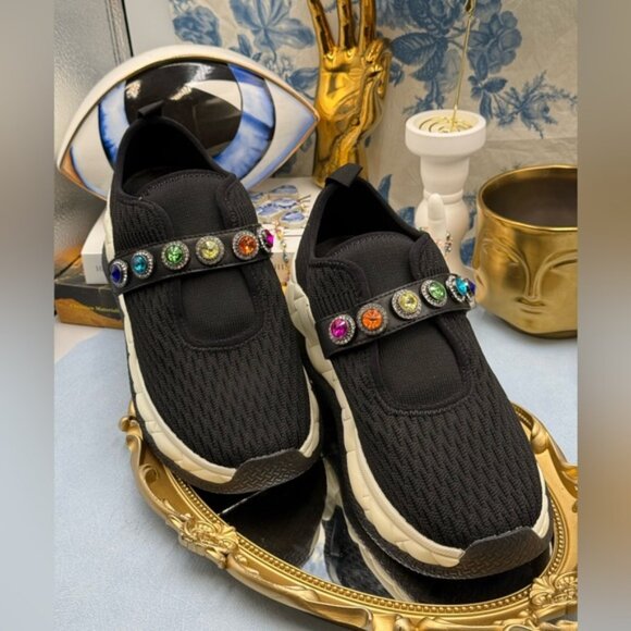 🆕 KURT GEIGER LONDON 🧿 NWOB London Knit Jewel Sneakers, Black Sz EU40 US 9 - Picture 4 of 15